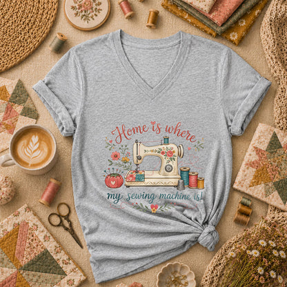 Home Is Where My Sewing Machine Is Floral Women's V-Neck - Sport Grey