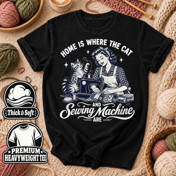 Home Is Where The Cat And Sewing Machine Are T-Shirt