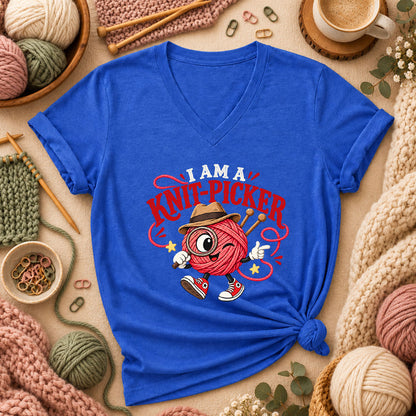 I Am A Knit-Picker Women's V-Neck - Heather True Royal