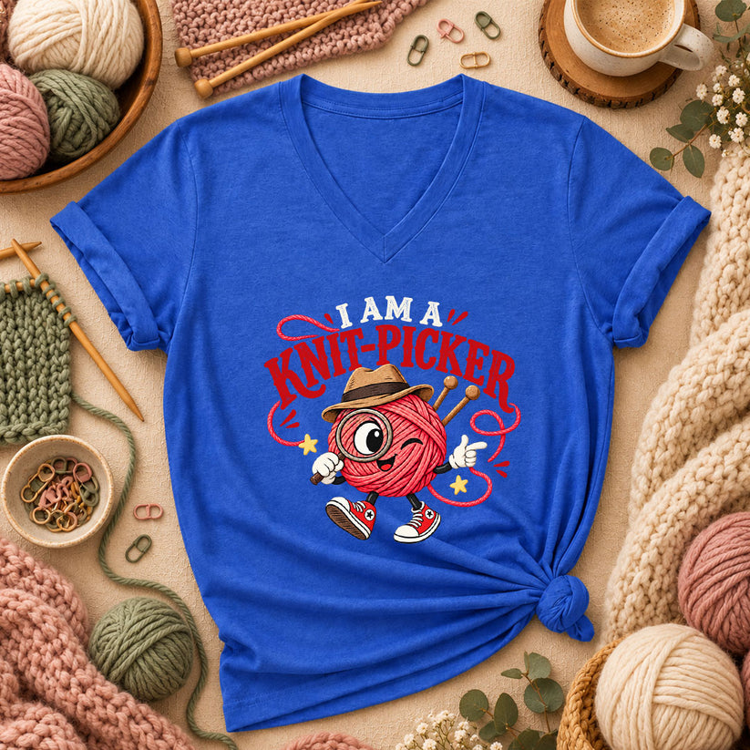 I Am A Knit-Picker Women's V-Neck - Heather True Royal