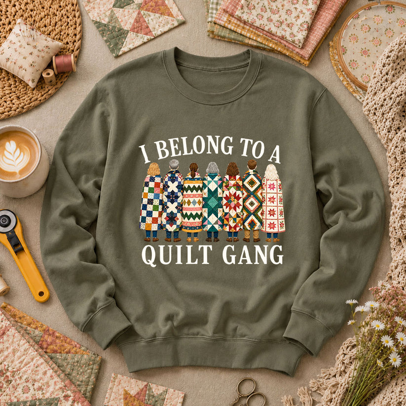 I Belong To A Quilt Gang Long Sleeve - Military Green