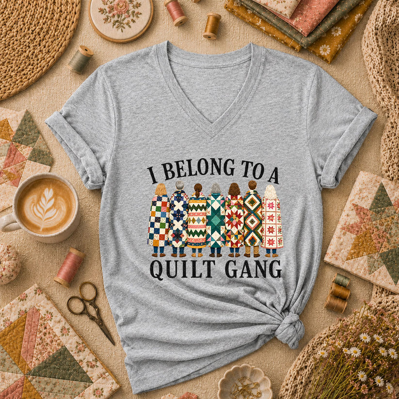 I Belong To A Quilt Gang Women's V-Neck - Athletic Heather