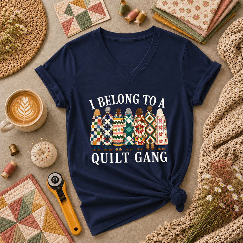 I Belong To A Quilt Gang Women's V-Neck - Navy
