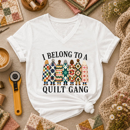 I Belong To A Quilt Gang Women's V-Neck - White