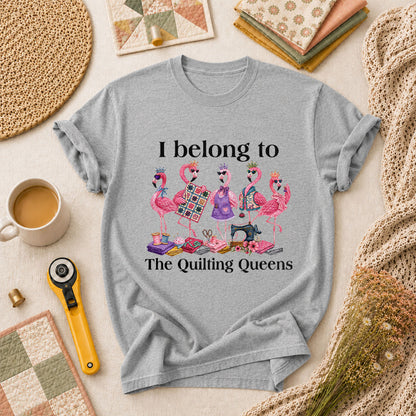 I Belong To The Quilting Queens Flamingos T-Shirt - Athletic Heather