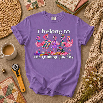 I Belong To The Quilting Queens Flamingos T-Shirt - Heather Team Purple