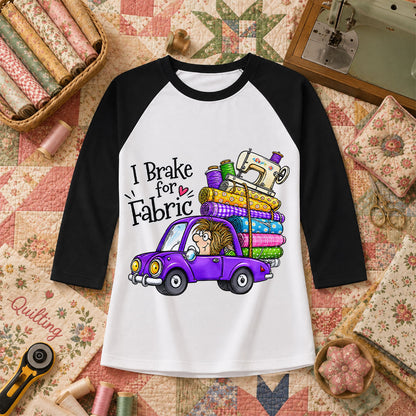I Brake For Fabric Purple Car Sewing Machine Raglan Sleeve - Black