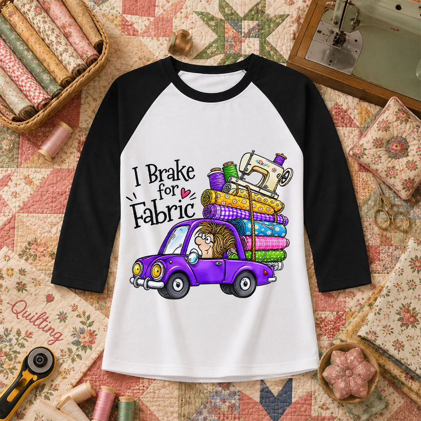 I Brake For Fabric Purple Car Sewing Machine Raglan Sleeve - Black