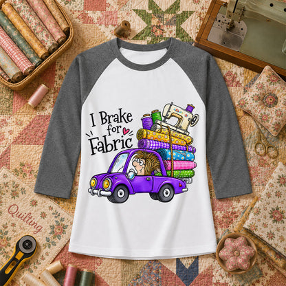 I Brake For Fabric Purple Car Sewing Machine Raglan Sleeve - Deep Heather