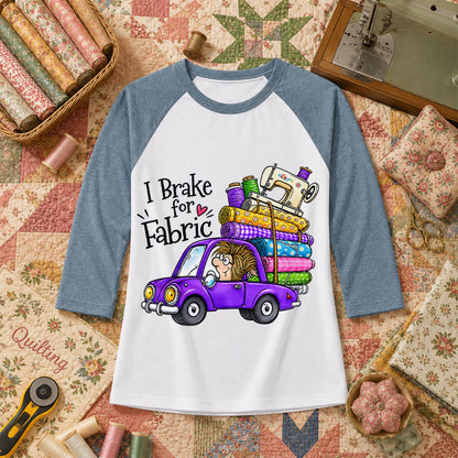 I Brake For Fabric Purple Car Sewing Machine Raglan Sleeve - Denim
