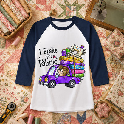 I Brake For Fabric Purple Car Sewing Machine Raglan Sleeve - Navy