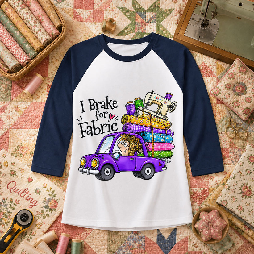 I Brake For Fabric Purple Car Sewing Machine Raglan Sleeve - Navy
