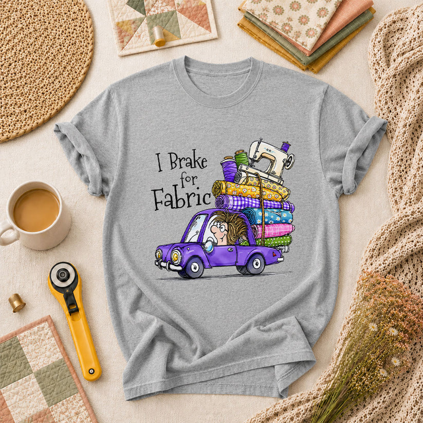 I Brake For Fabric Purple Car Sewing Machine T-Shirt - Athletic Heather
