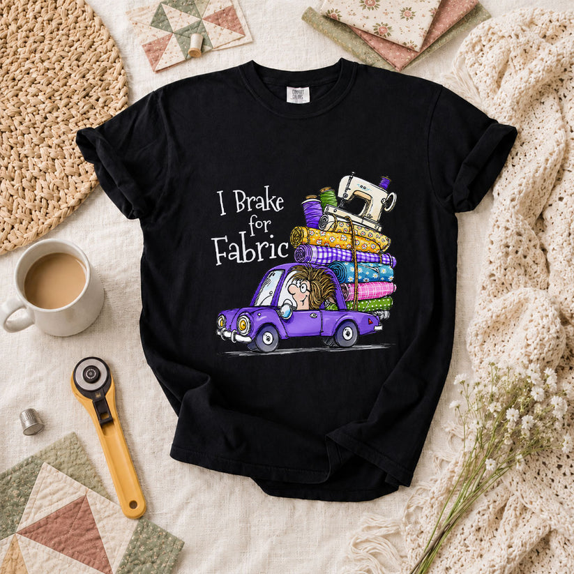I Brake For Fabric Purple Car Sewing Machine T-Shirt - Black