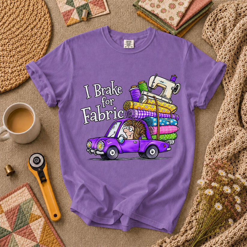 I Brake For Fabric Purple Car Sewing Machine T-Shirt - Heather Team Purple