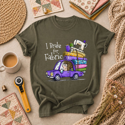 I Brake For Fabric Purple Car Sewing Machine T-Shirt - Military Green