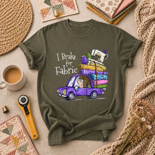 I Brake For Fabric Purple Car Sewing Machine T-Shirt - Military Green