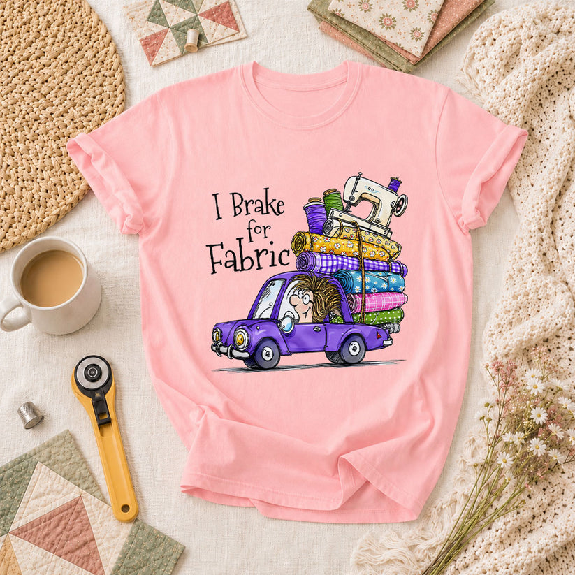 I Brake For Fabric Purple Car Sewing Machine T-Shirt - Pink