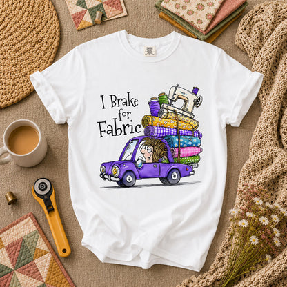 I Brake For Fabric Purple Car Sewing Machine T-Shirt - White