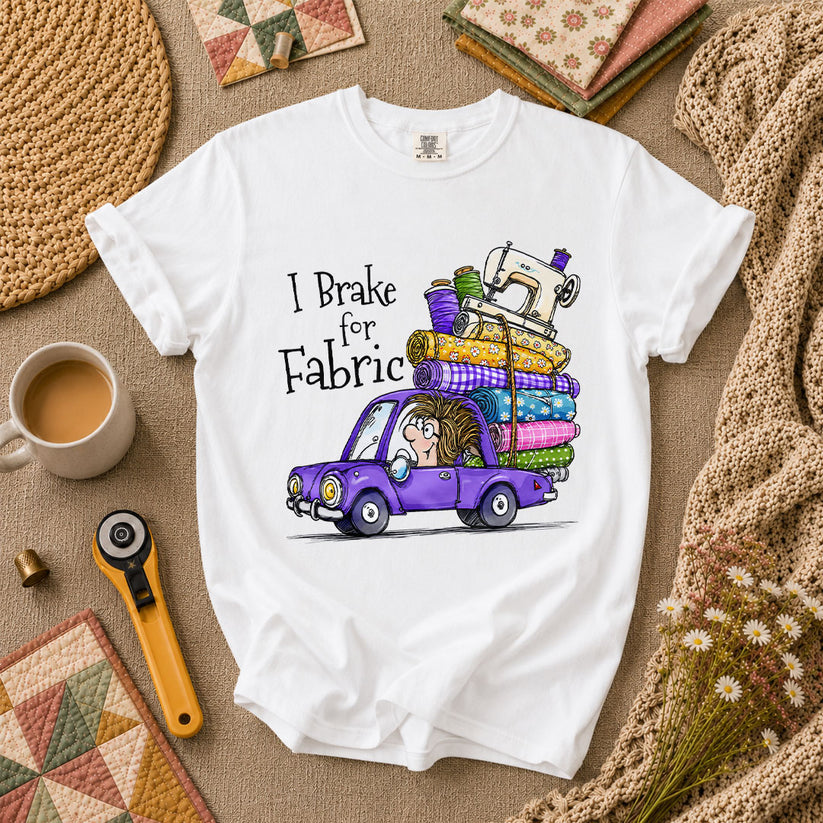 I Brake For Fabric Purple Car Sewing Machine T-Shirt - White