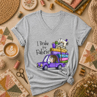 I Brake For Fabric Purple Car Sewing Machine Women's V-Neck - Athletic Heather