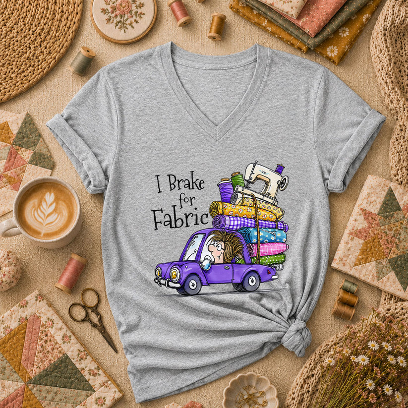 I Brake For Fabric Purple Car Sewing Machine Women's V-Neck - Athletic Heather