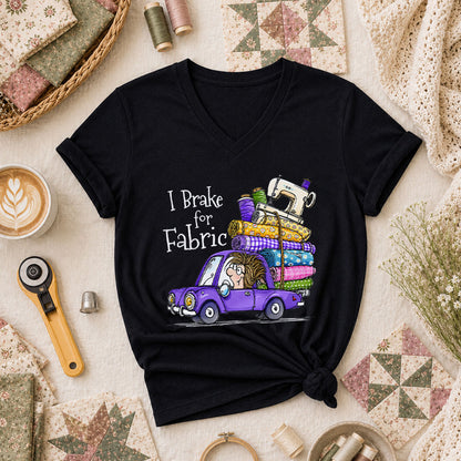 I Brake For Fabric Purple Car Sewing Machine Women's V-Neck - Black