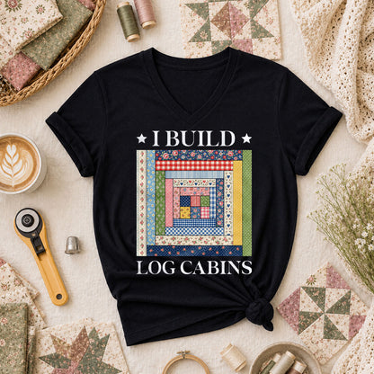I Build Log Cabins Women's V-Neck - Black