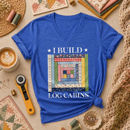 I Build Log Cabins Women's V-Neck - Heather True Royal