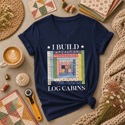 I Build Log Cabins Women's V-Neck - Navy