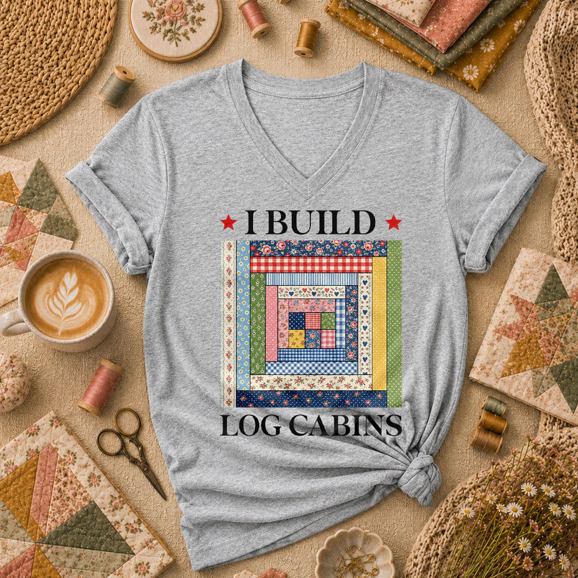 I Build Log Cabins Women's V-Neck - Sport Grey