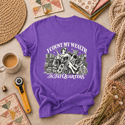 I Count My Wealth In Fat Quarters T-Shirt - Heather Team Purple
