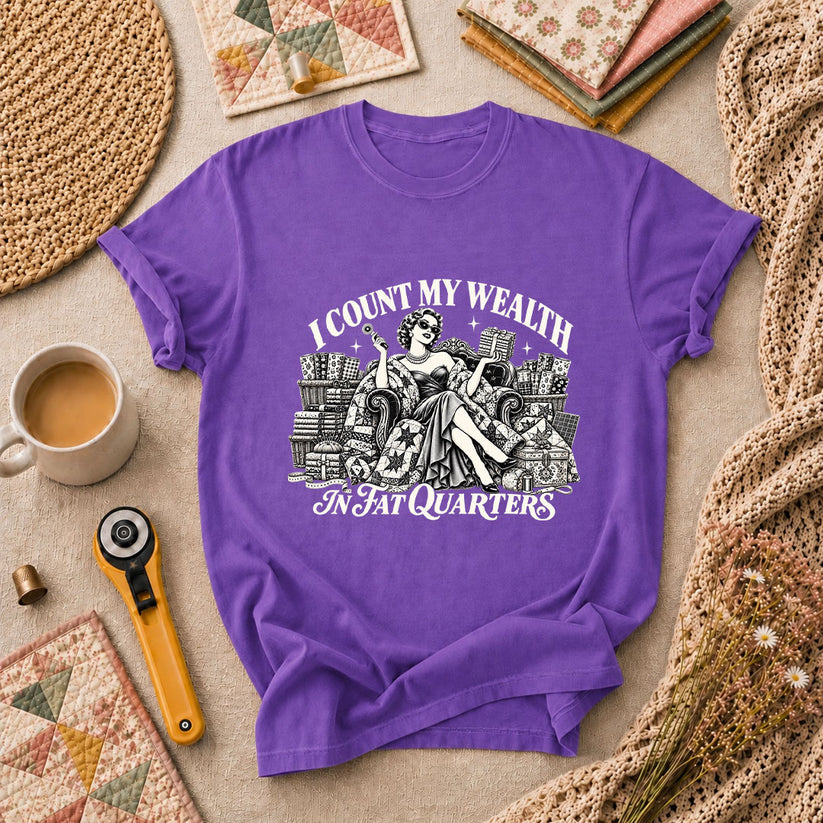 I Count My Wealth In Fat Quarters T-Shirt - Heather Team Purple