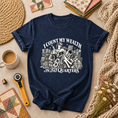 I Count My Wealth In Fat Quarters T-Shirt - Navy