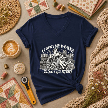 I Count My Wealth In Fat Quarters Women's V-Neck - Navy