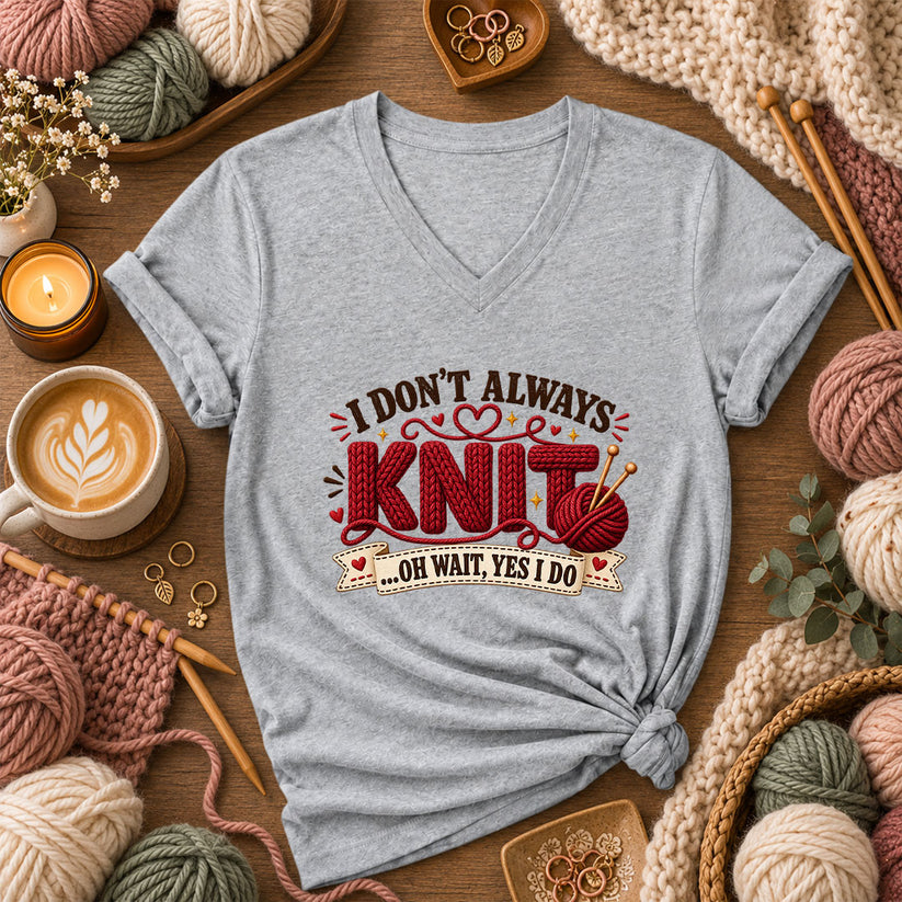 I Don't Always Knit Oh Wait Yes I Do Women's V-Neck - Athletic Heather