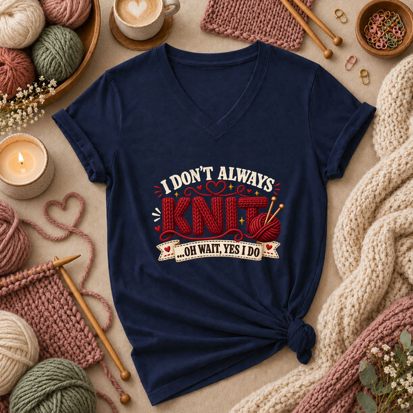I Don't Always Knit Oh Wait Yes I Do Women's V-Neck - Navy
