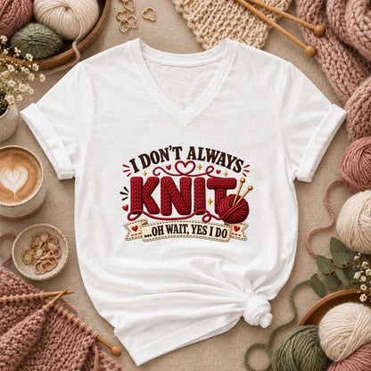 I Don't Always Knit Oh Wait Yes I Do Women's V-Neck - White