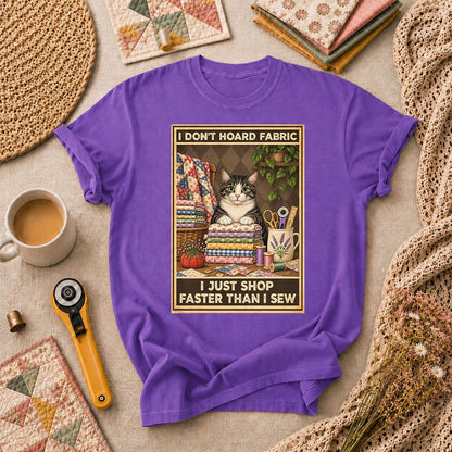 I Don't Hoard Fabric I Just Shop Faster Than I Sew Cat T-Shirt - Heather Team Purple
