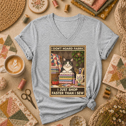I Don't Hoard Fabric I Just Shop Faster Than I Sew Cat Women's V-Neck - Athletic Heather