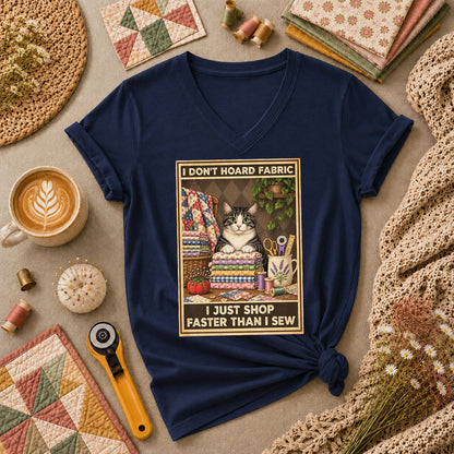 I Don't Hoard Fabric I Just Shop Faster Than I Sew Cat Women's V-Neck - Navy