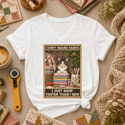 I Don't Hoard Fabric I Just Shop Faster Than I Sew Cat Women's V-Neck - White