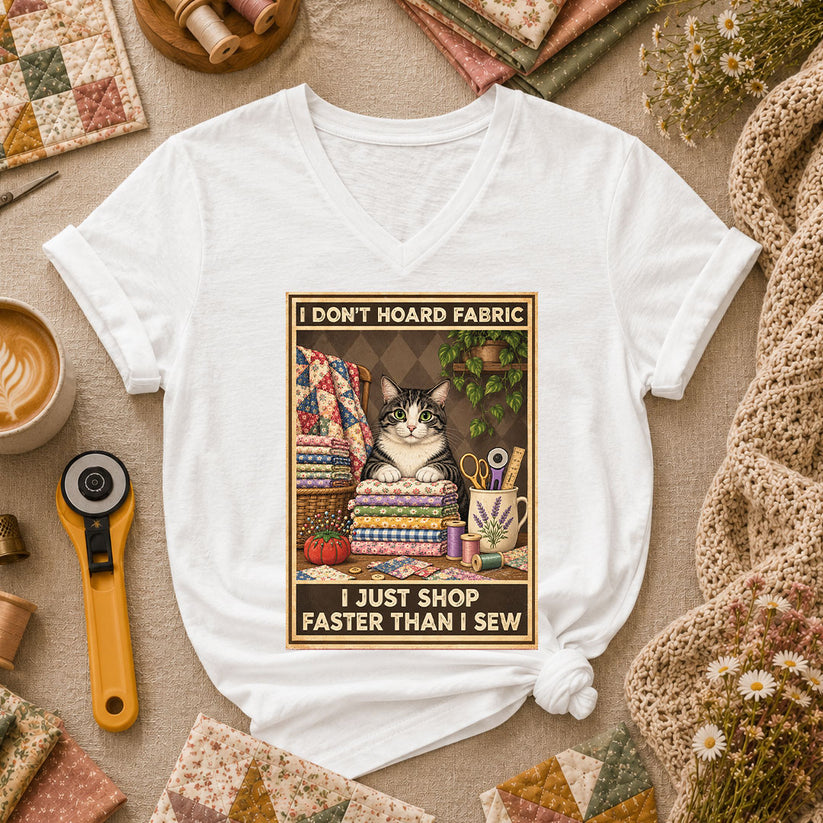 I Don't Hoard Fabric I Just Shop Faster Than I Sew Cat Women's V-Neck - White