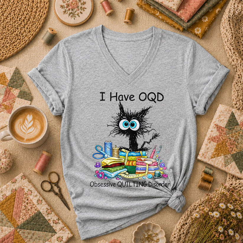 I Have OQD Obsessive Quilting Disorder Vintage Women's V-Neck - Athletic Heather