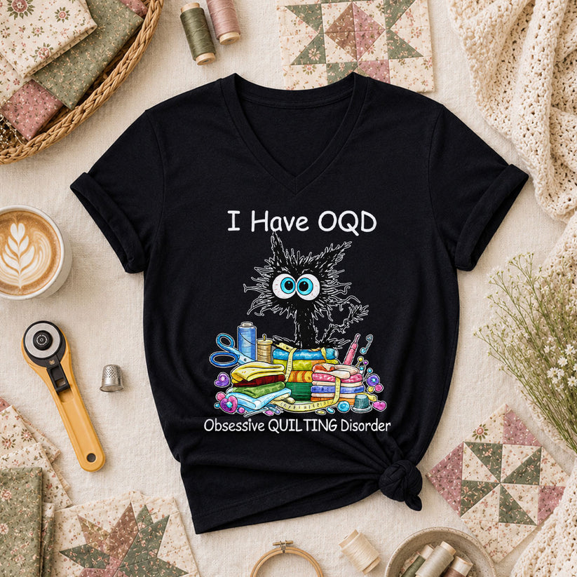 I Have OQD Obsessive Quilting Disorder Vintage Women's V-Neck - Black