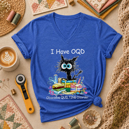 I Have OQD Obsessive Quilting Disorder Vintage Women's V-Neck - Heather True Royal