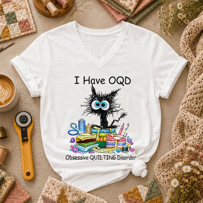 I Have OQD Obsessive Quilting Disorder Vintage Women's V-Neck - White