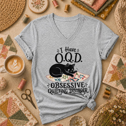I Have OQD Obsessive Quilting Disorder Women's V-Neck - Athletic Heather