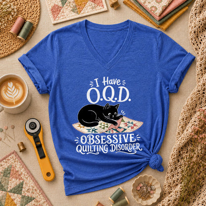 I Have OQD Obsessive Quilting Disorder Women's V-Neck - Heather True Royal