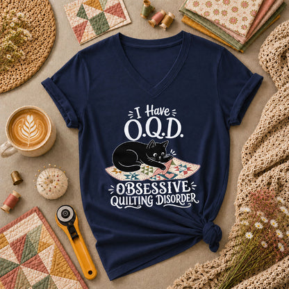 I Have OQD Obsessive Quilting Disorder Women's V-Neck - Navy